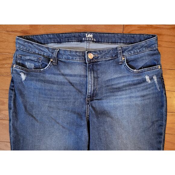 Lee Riders Ankle Jeans Women 18M Blue Relaxed Fit Stretch Frayed Cuffed - Picture 8 of 14